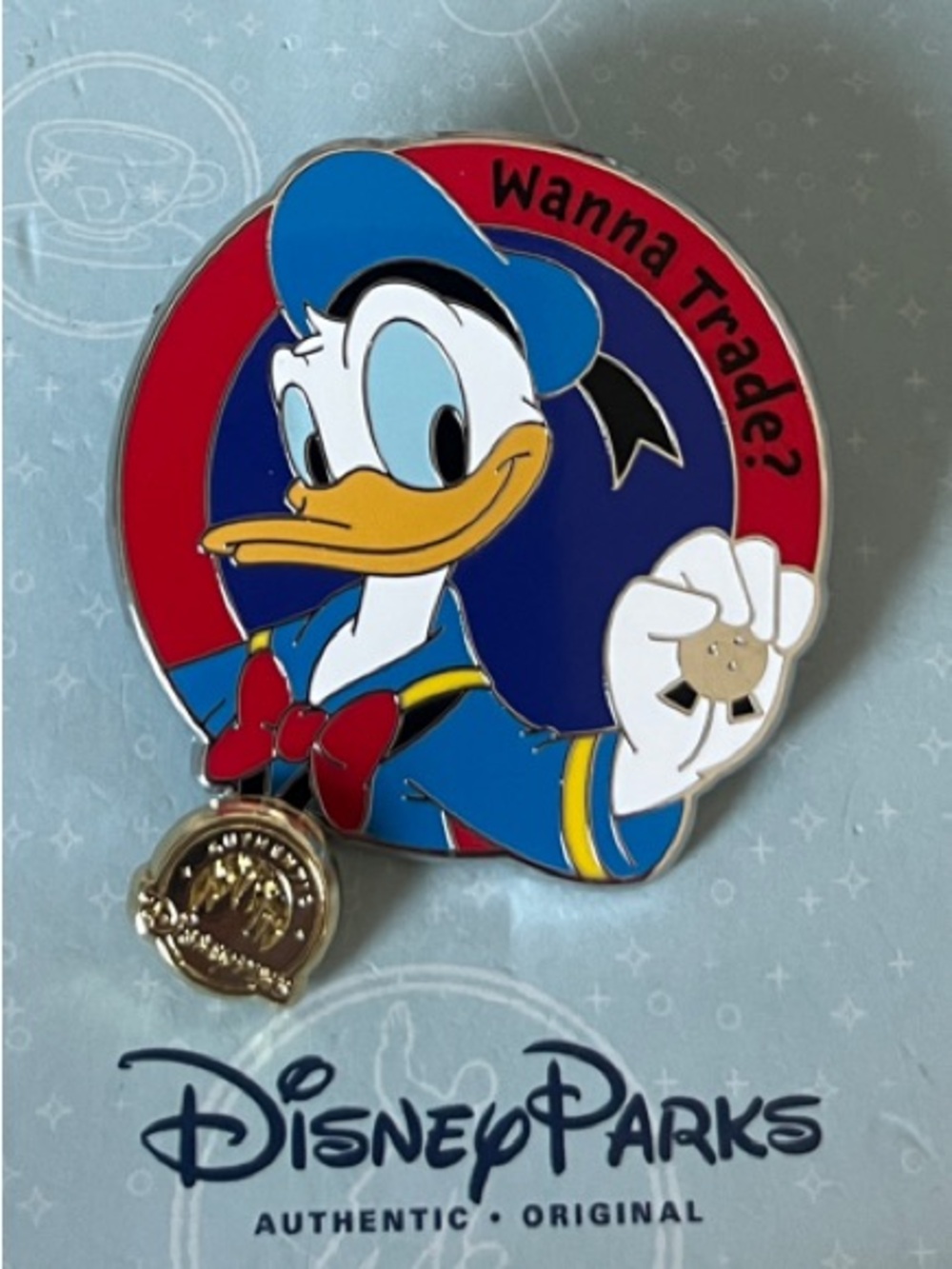 Disney Parks Donald Duck Wanna Trade Spaceship Earth Dangle Pin Trading Pin